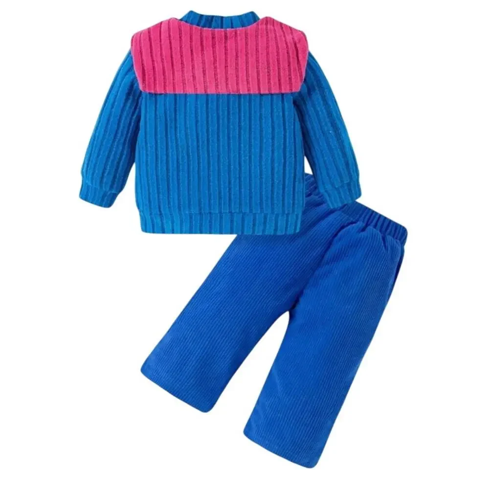Girls Ribbed Casual Sweatshirt, Pants and Scarf Set in Blue, Size 2-3Y